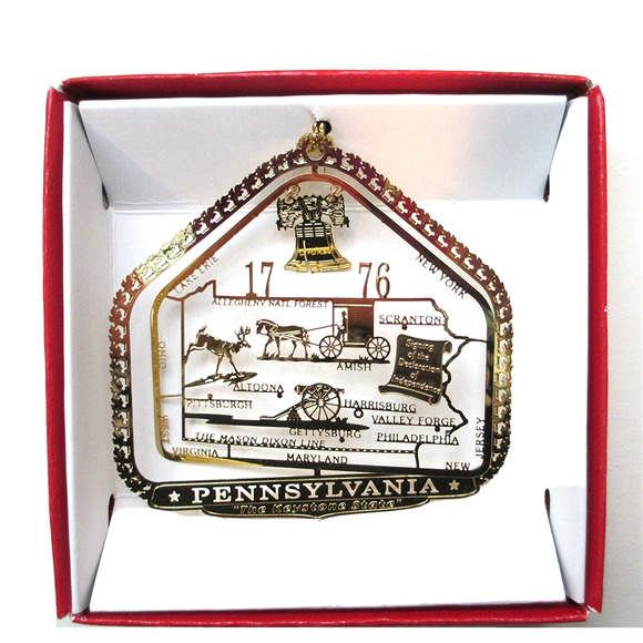 Pennsylvania State Brass Ornament - Liberty Bell, Pittsburgh, Philadelphia - Picture 1 of 7